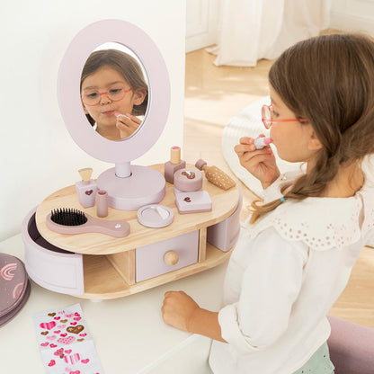 howa Schminktisch aus Holz für Kinder inkl. 8 tlg. Zubehör und Herzaufklebern 50012