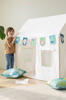 howa Bundle Kinderzelt Spielzelt Indoor mit Girlande und 2er Set Kissenbezüge "colorful blue" 85153