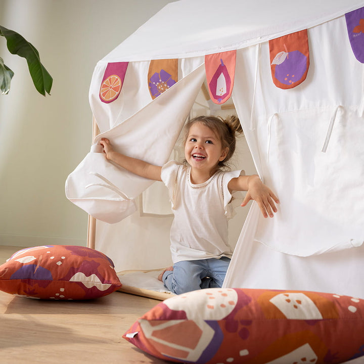 howa Bundle Kinderzelt Spielzelt Indoor mit Girlande und 2er Set Kissenbezüge "colorful red" 85152