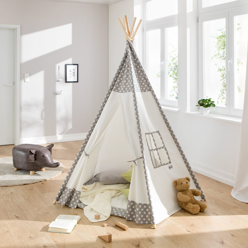 howa Kinderzelt Spielzelt Tipi "Stars" inkl. Bodenmatte grau, H185xB140xT120cm 8512