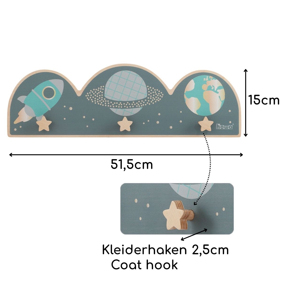 howa Garderobe aus Holz für Kinder "Space" bunt 8801