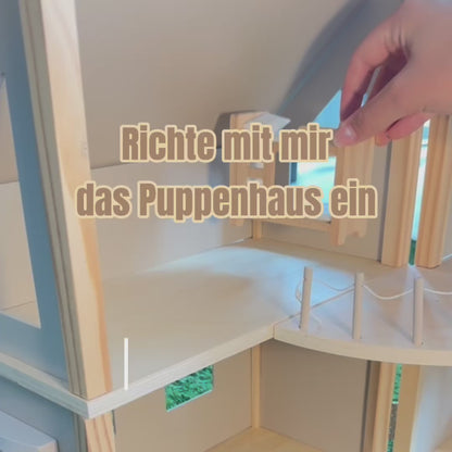 howa Puppenhaus aus Holz klappbar inkl. 30tlg. Möbelset, 4 Puppen und Hund 7016
