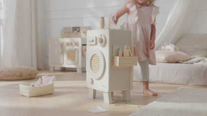 howa Kinderküche und Spielzeugwaschmaschine aus Holz natur, beige inkl. 10tlg. Spielgeschirr & 10tlg. Zubehör für Kinderwaschmaschine 48249