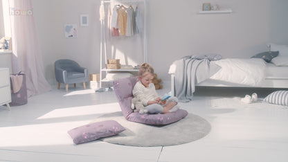 howa 2 in 1 Kindersessel + Kinderliege - Lehne 3-fach verstellbar "Rainbow" malve, Glanzeffekt 86011