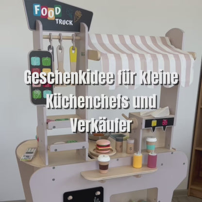 howa XXL Spielzeug Foodtruck aus Holz – Kinderküche & Kaufladen in einem mit Zubehör 4756